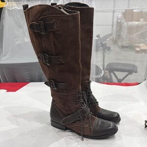 Naughty monkey leather Brown Knee-High Buckle Boots